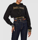 Black Cropped Hoodie with Studded Logo