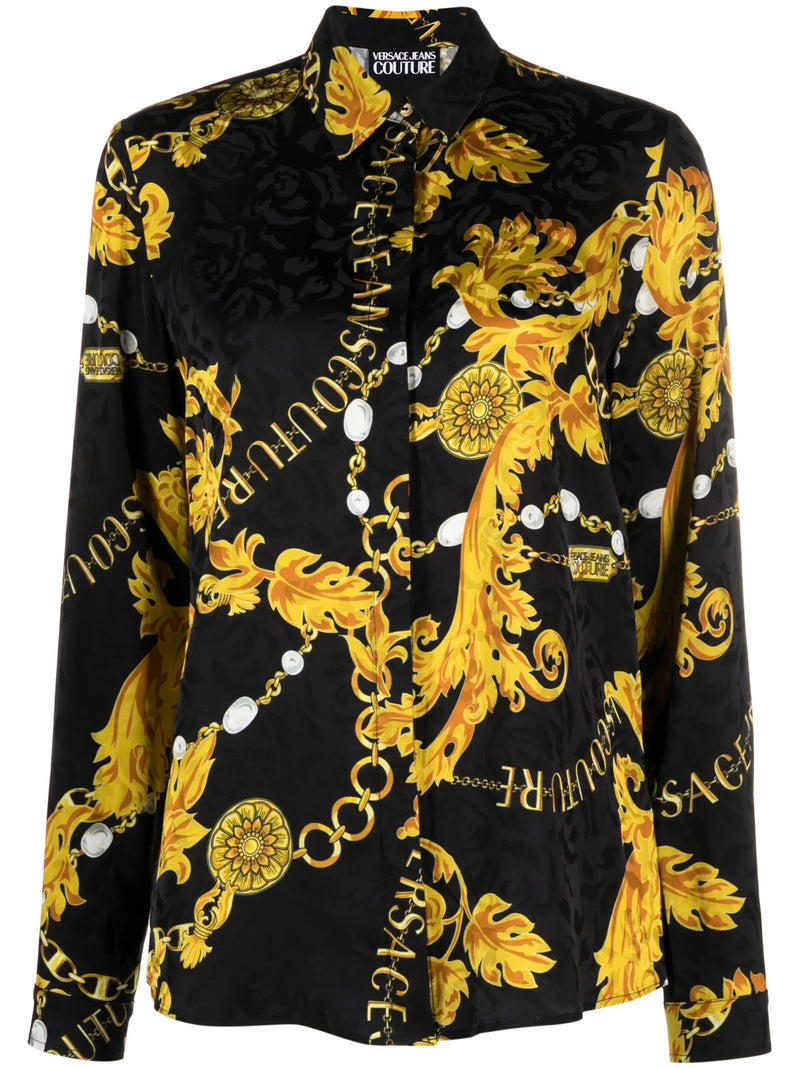 Gold/Black Barocco Print Blouse