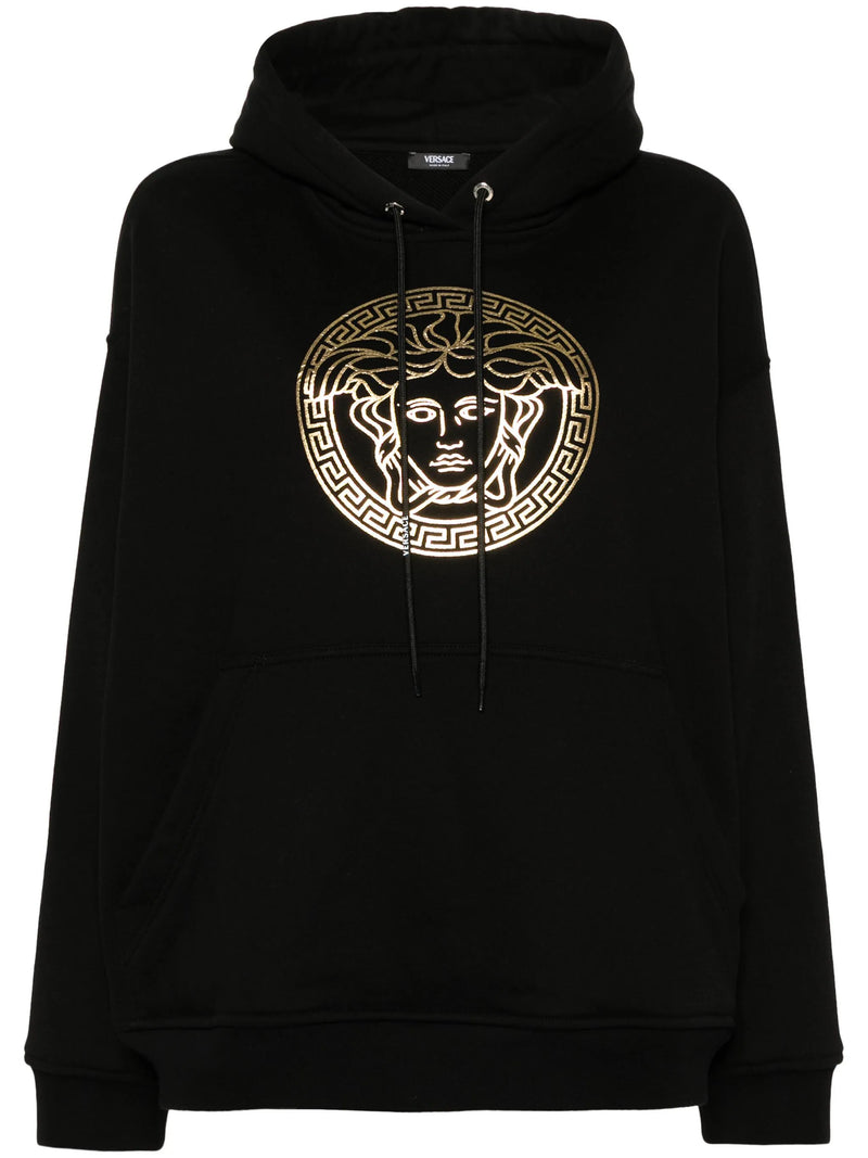 Gold Medusa Logo Hoodie in Black