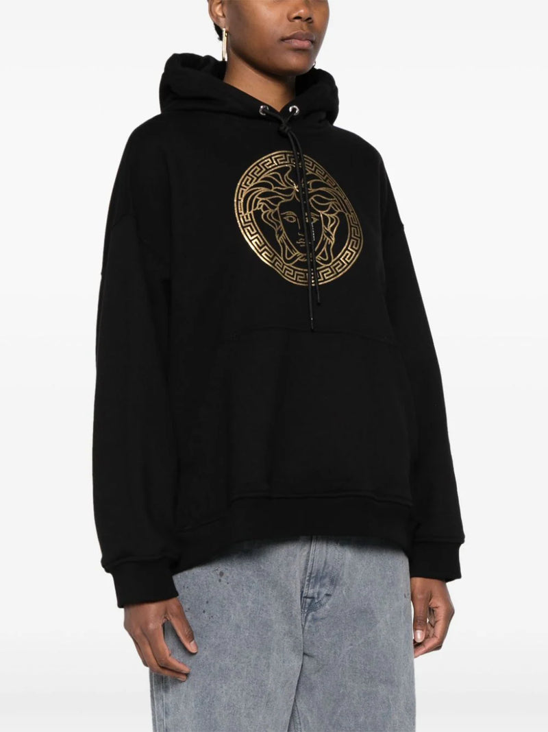 Gold Medusa Logo Hoodie in Black