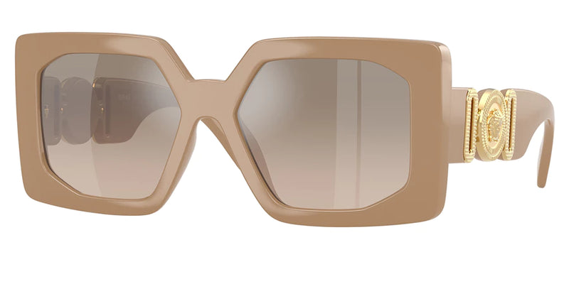 Beige Large Geometric Frame Medusa Detail Sunglasses