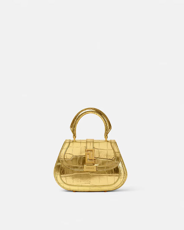 Croc-Effect Gold Greca Goddess Mini Bag