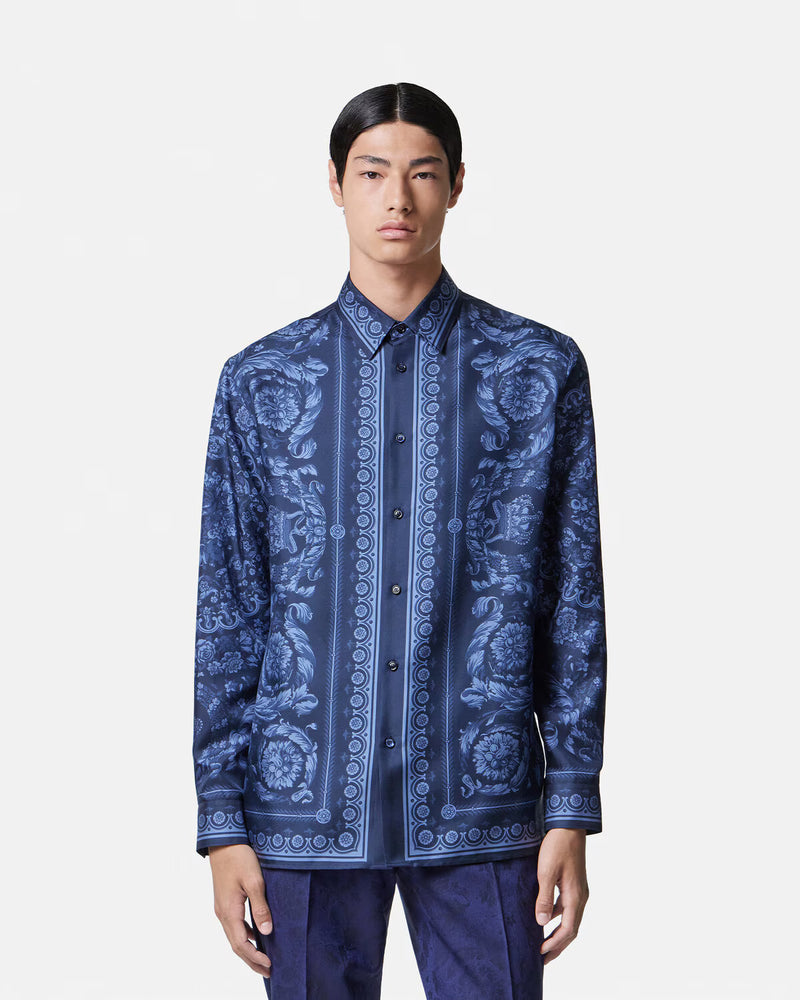 Two-Toned Blue Barocco Silk Shirt