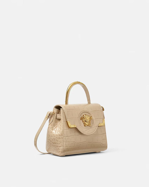 Gold La Medusa Plaque Handbag in Cream