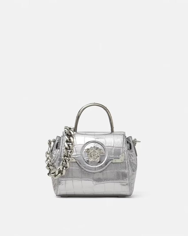 Croc-Effect La Medusa Small Handbag in Silver