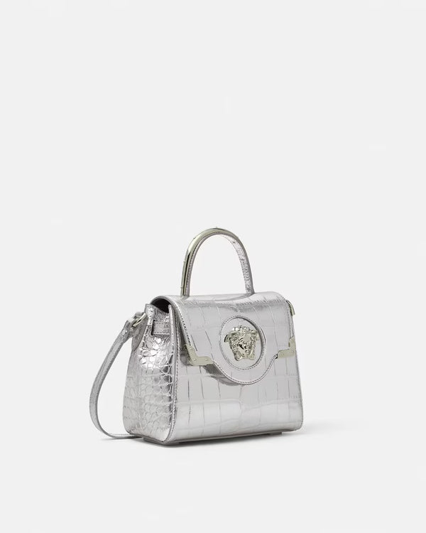 Croc-Effect La Medusa Small Handbag in Silver