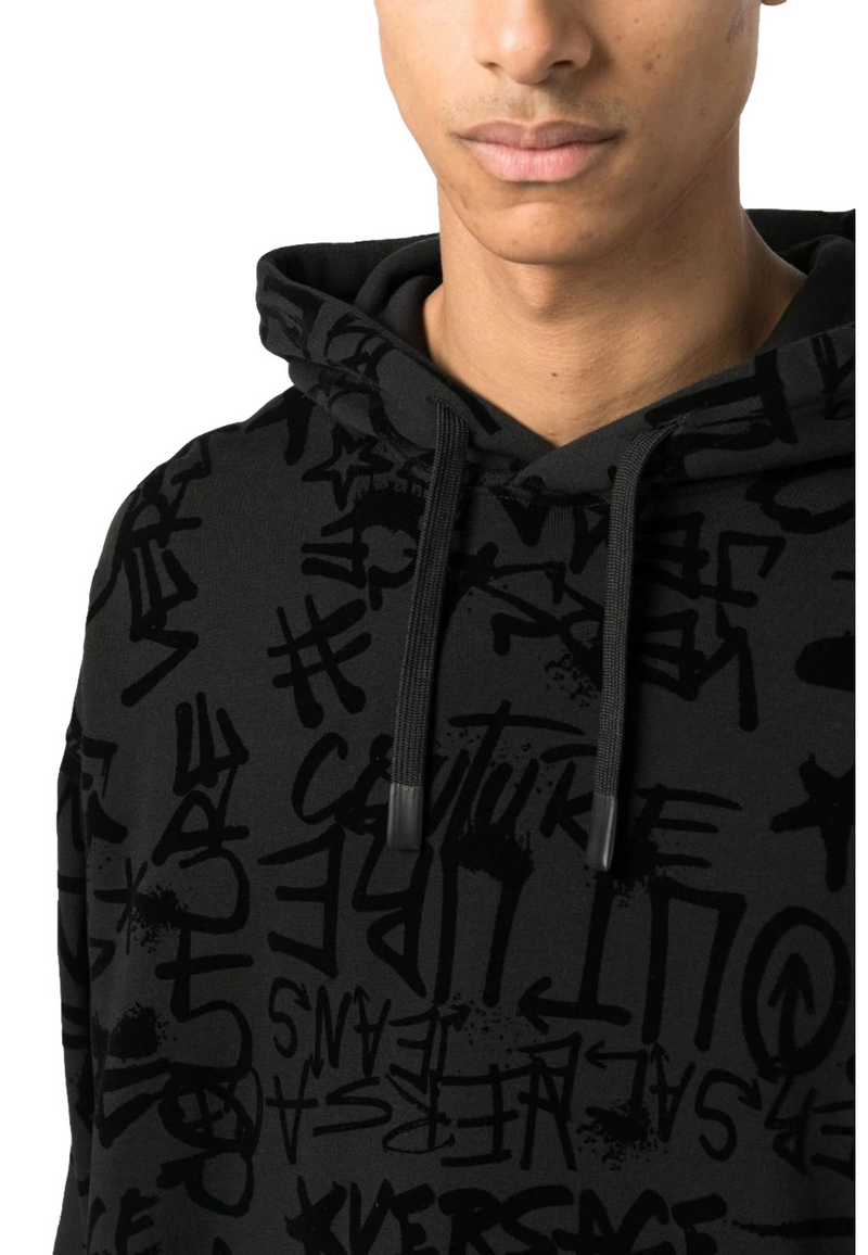 Black Graffiti Logo Print Hoodies