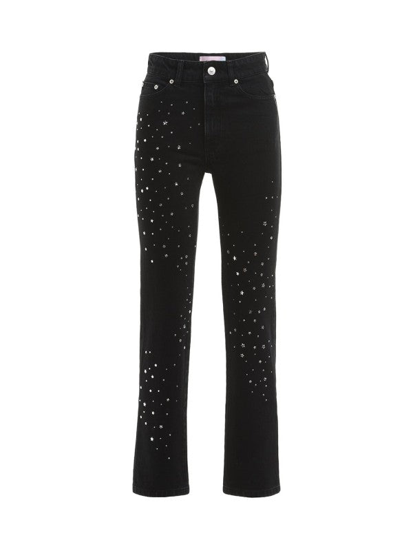 Star-Studded Black Denim Flare Jean