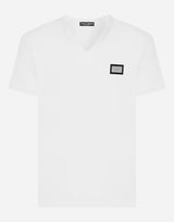 Cotton V-Neck T-Shirt with Logo Patch