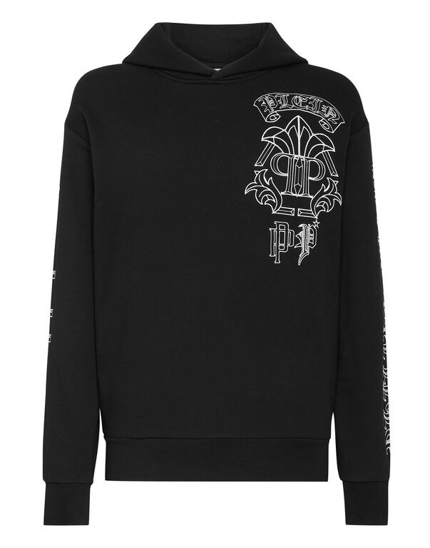 Black Hoodie Sweatshirt with Gothic Banner