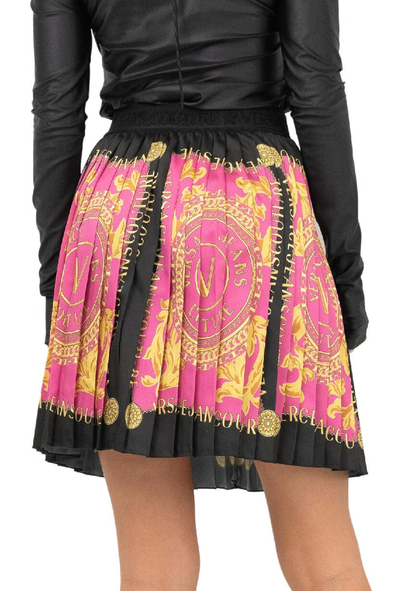 Pink and Black Pleated Couture Mini Skirt