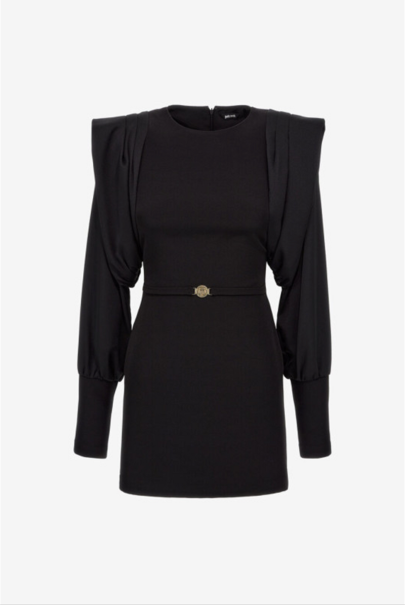 Black Structured Long-Sleeve Mini Dress