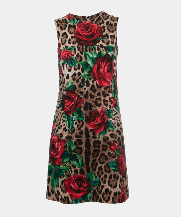 Leopard Print Floral Wool Midi Dress