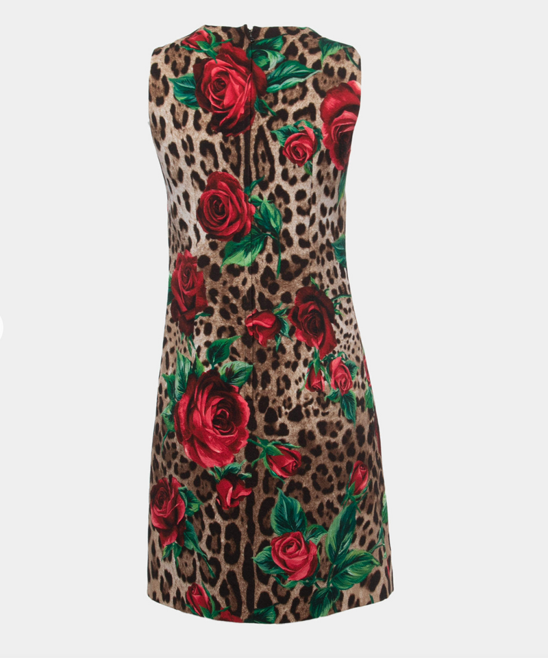 Leopard Print Floral Wool Midi Dress