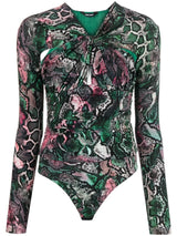 Green/Pink Printed Long-Sleeve Bodysuit