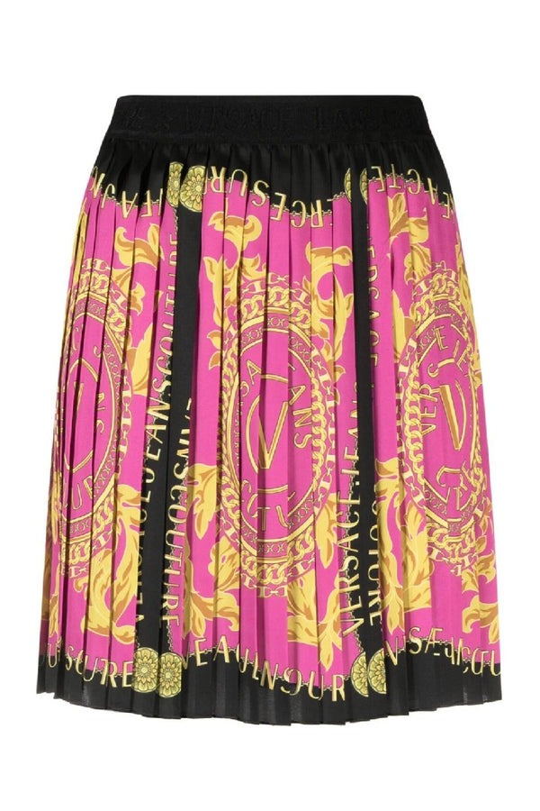 Pink and Black Pleated Couture Mini Skirt