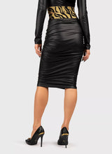 Logo Waistband Leather Midi Skirt